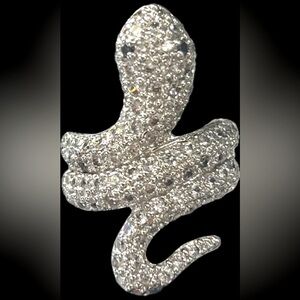 Micro pave set CZ animal snake silver black cocktail statement python ring New
